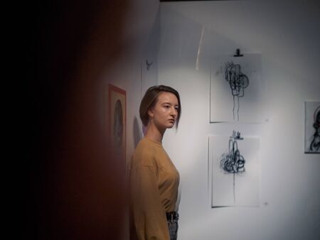 KAZAN, RUSSIA - NOVEMBER 22, 2018. Exhibition of street artist Alesha Art "They only gorge" in Smena.のeditorial素材