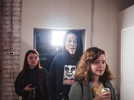 KAZAN, RUSSIA - NOVEMBER 22, 2018. Exhibition of street artist Alesha Art "They only gorge" in Smena.のeditorial素材