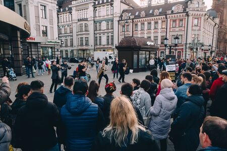 KAZAN, RUSSIA - APRIL 21, 2019. Band musicians in the center of city on Bauman street.のeditorial素材