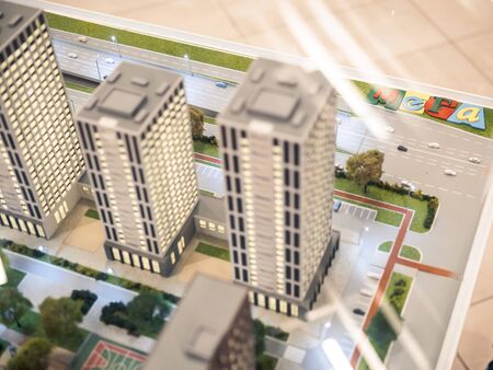 KAZAN, RUSSIA - MAY 5, 2019. Layout miniature of residential complex "My Rhuthm" in MEGA mall.のeditorial素材