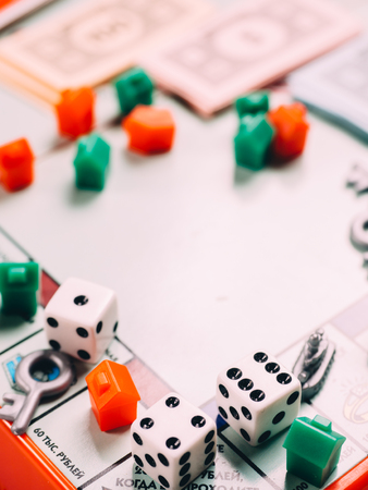 Classic business monopoly board game with dices and field.