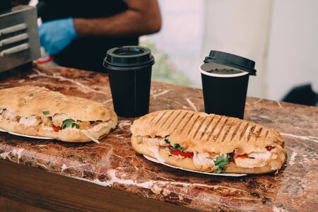 Doner kebab with drink to go. street food.の写真素材