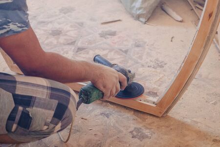 Old white wooden window restoration renovation recovery.の写真素材