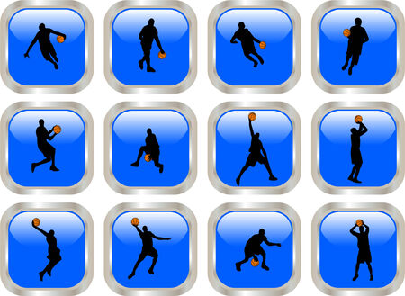 blue button with basketball player  のイラスト素材
