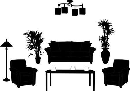 living room design silhouetteのイラスト素材