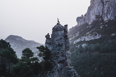 Goat in the middle of big and wild mountainsの写真素材