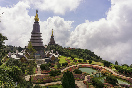 Landscape of Two pagoda at Doi Inthanon, chiangmai - Thailandの写真素材