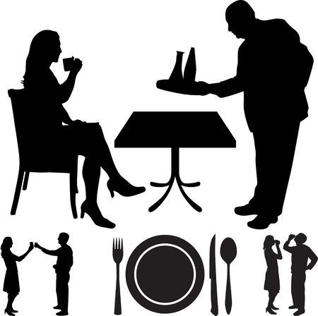 woman eat and drink silhouette vectorのイラスト素材