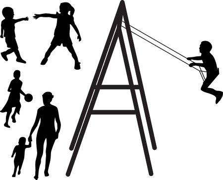 children are playing in the park silhouette vectorのイラスト素材
