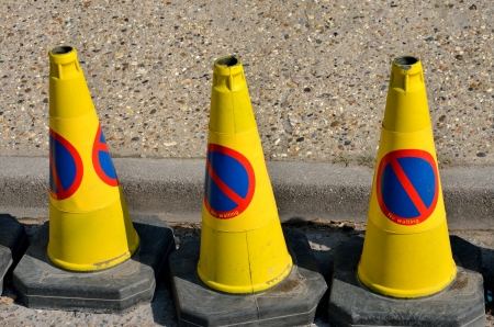 Three no parking conesの写真素材