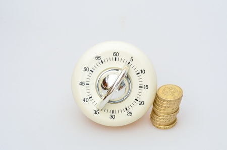 timer with stack of pound coinsの写真素材