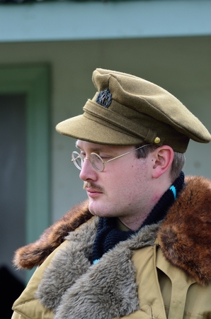 STOWE MARIES  AIRFIELD ESSEX UK FLYING DAY– May 14 2014,  Portrait of Man in World War gear 
