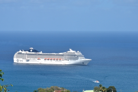 CASTRIES ST LUCIA CARIBBEAN: 19  January  2015:  Cruise ship coming into harbourのeditorial素材