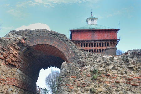 Roman Wall and jumbo water tower Colchesterの写真素材