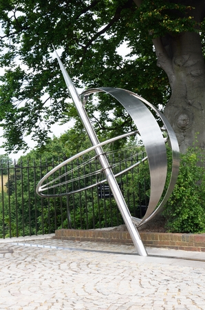 Steel object marking greenwich  meridian line