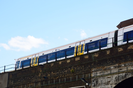 ST PANCRAS  LONDON  26 April 2015: Train leaving station on viaductのeditorial素材