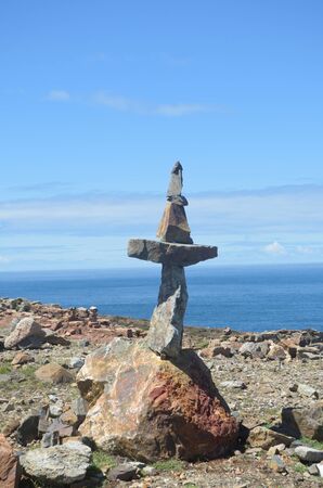 Stone cross with Blue sky and sea in backgroundの写真素材