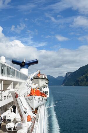 Geirangerfjord  Norway -  July  31, 2016: View of Geirangerfjord  Norway from rear of cruise ship...