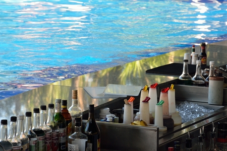 Playa del Carmen  , Mexico - January  30, 2017: Rear view of Poolside bar ready to serve drinksのeditorial素材