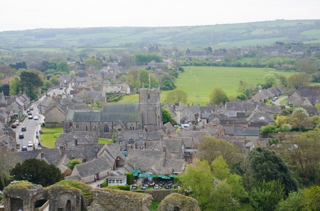 Corfe Castle  Dorset United Kingdom -23 April 2017: Corfe village from aboveのeditorial素材
