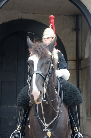 London  United Kingdom  -1 October  2017: Queens life guard soldier on horseback on guard duty
