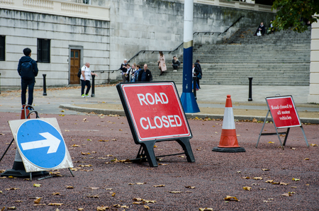 London  United Kingdom  -1 October  2017: British Road closed signsのeditorial素材