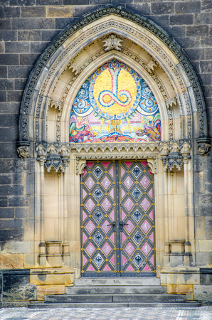 Ornate Door to  Basilica of St Peter and St Paul church pragueの写真素材