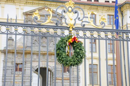 Christmas Wreath on gates of palace in pragueのeditorial素材