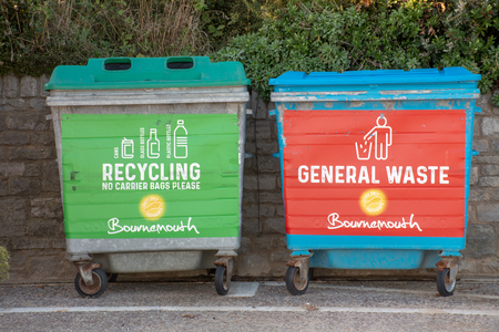 Bournemouth Dorset UK - 19 October 2018: Large council waste recyling bins