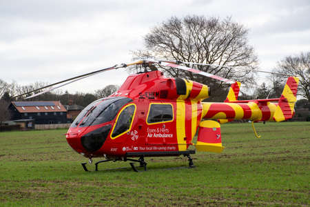 Colchester Uk - 10  January 2020: Air Ambulance in rural field