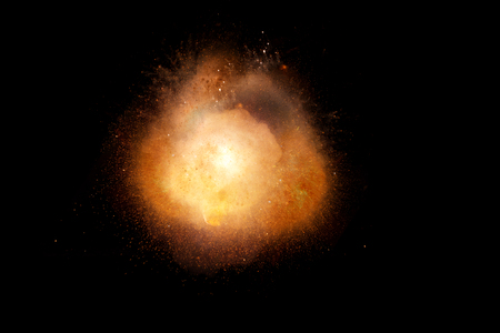 Huge, extremely hot explosion with sparks and hot smoke, against black background *** Local Caption *** Huge, extremely hot explosion with sparks and hot smoke, against black backgroundの写真素材