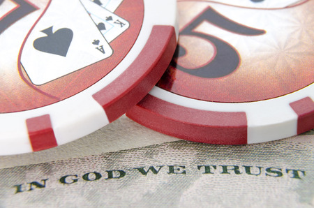 Dollar with poker chips. Macro photo. Depth of field