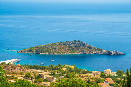 Panoramic view to the small island at azure sea waterのeditorial素材