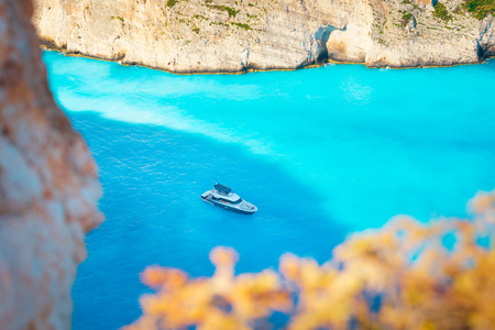 Amazing view to the boat at azure sea bayのeditorial素材