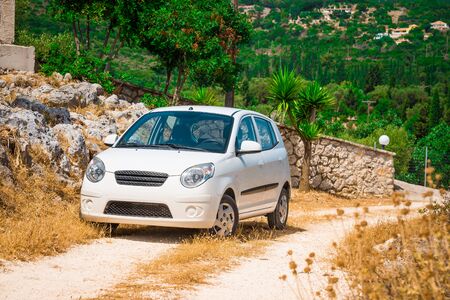 Rented car of travelers on a mountain roadのeditorial素材