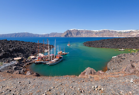 ship on the water Greece Santoriniの写真素材