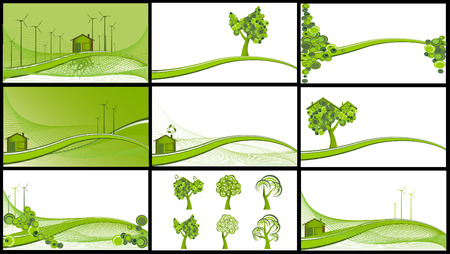 Collection of 9 ecological backgrounds, vector illustrationのイラスト素材