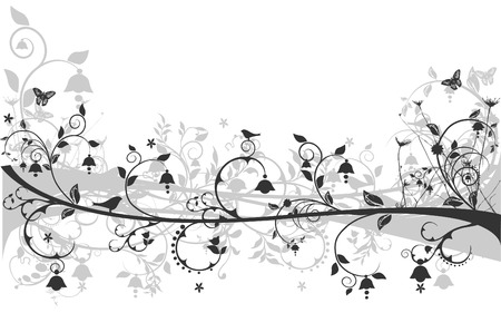 Vector floral design with birds and butterfliesのイラスト素材