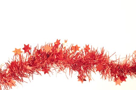 Happy holidays, red garlands over whithe backgroundの写真素材