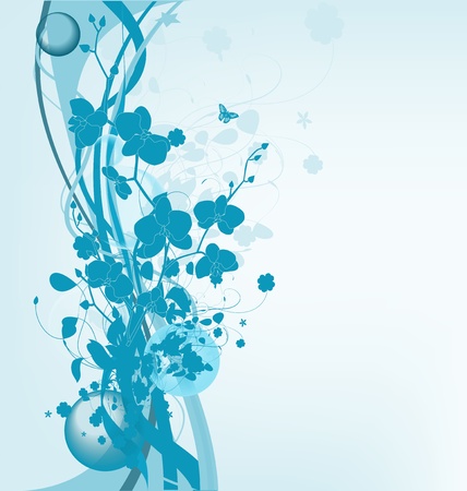 Floral blue background with orchids, vector illustrationのイラスト素材