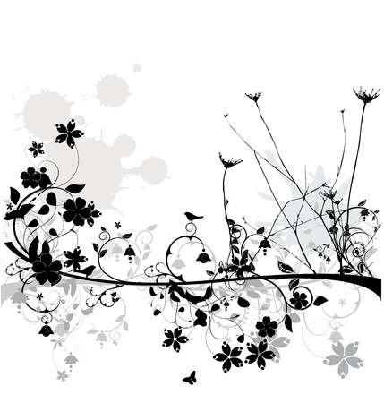 Floral design with birds and butterflies のイラスト素材