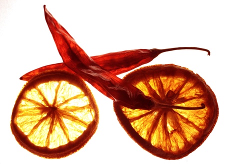Dry lemons and peppers as a bicycle conceptの写真素材