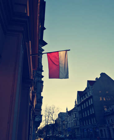 Flag of France in the old town of Strasbourg, France.の写真素材