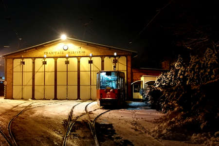 Train station at night in winterの写真素材