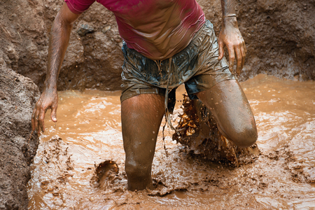 Mud race runnersの写真素材