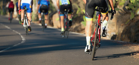 Cycling competition race at high speed,view from behindのeditorial素材