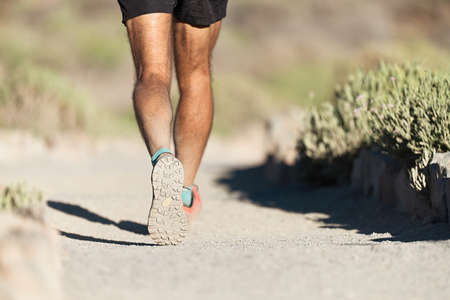 Trail running in summer sunshine concept for exercising, fitness and healthy lifestyle