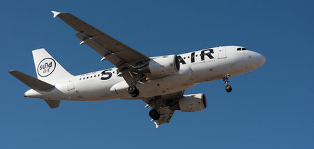 Tenerife, Spain January 3rd, 2024. Airbus A319-112 Sundair Airlines flies in the blue sky. Landing at Tenerife Airportのeditorial素材