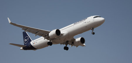 Tenerife, Spain February 18th, 2024. Airbus A321-271NX Lufthansa Airlines flies in the blue sky. Landing at Tenerife Airportのeditorial素材