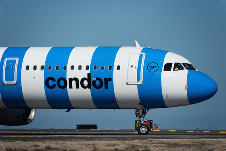 Tenerife, Spain May 3st, 2024.Condor Airlines Airbus A321-211. Image of a Condor Airlines plane taxiing at Tenerifeのeditorial素材